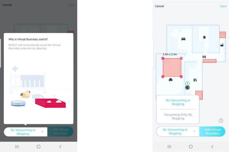Virtuelle Wände werden auf der Karte in der Yeedi App eingerichtet